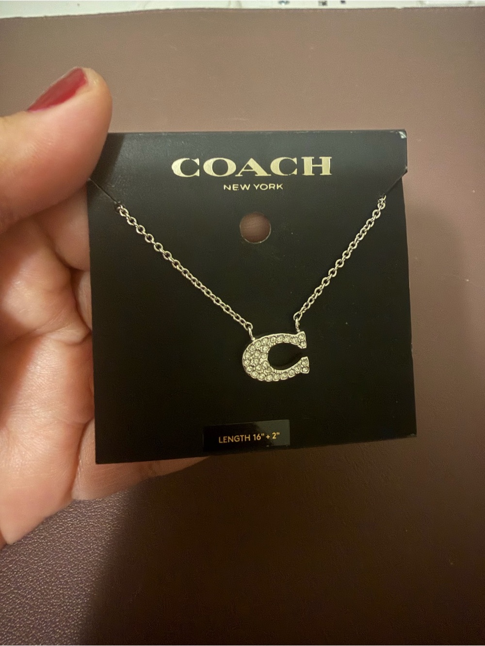 COACH New York Silver Crystal 'C' Pendant Necklace